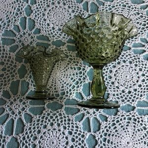 Two Vintage Fenton Candy Dishes. Olive green large and small!